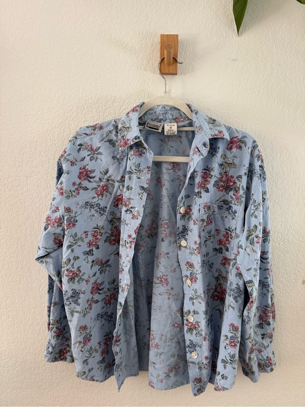 Vintage cotton Cynthia Rowley Light Blue Floral Button-Down Shirt